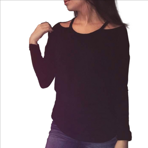 Guess long sleeve black top, cold shoulder style, size small